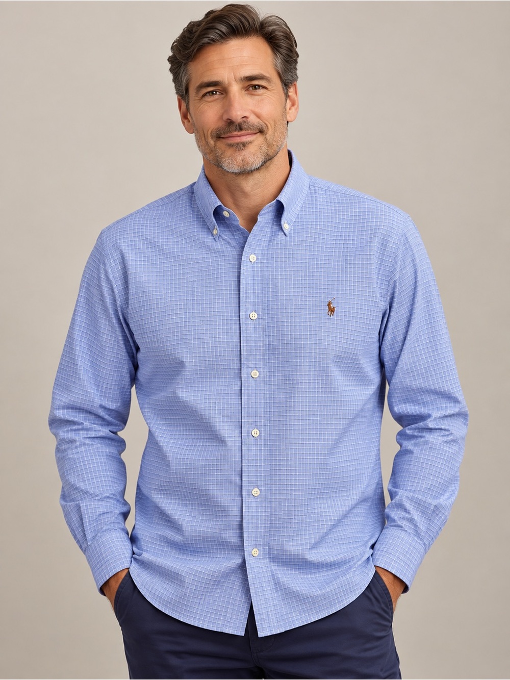 Ralph Lauren Blake Men’s Medium Blue Check Long Sleeve Button Down Shirt